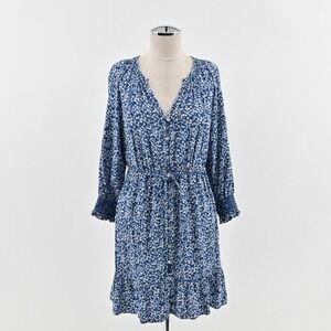 Rails Eliza Drawstring Waist Dress Size M Floral Blue Smocked Boho Chic Romantic